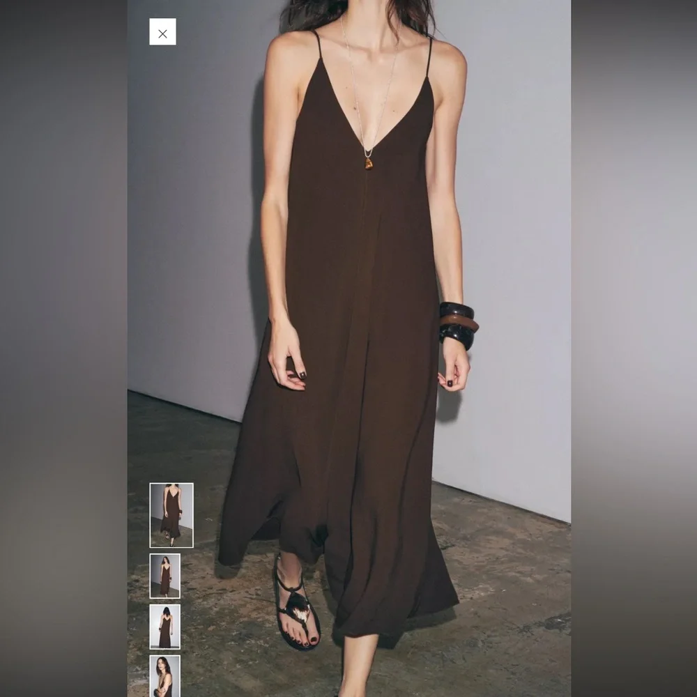 Zara Brown Maxi Boho Flow Dress - Picture 1 of 5